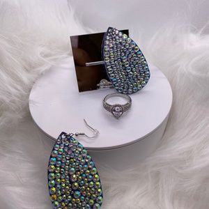 Handmade Faux Leather Teardrop Earrings Covered In Glitter